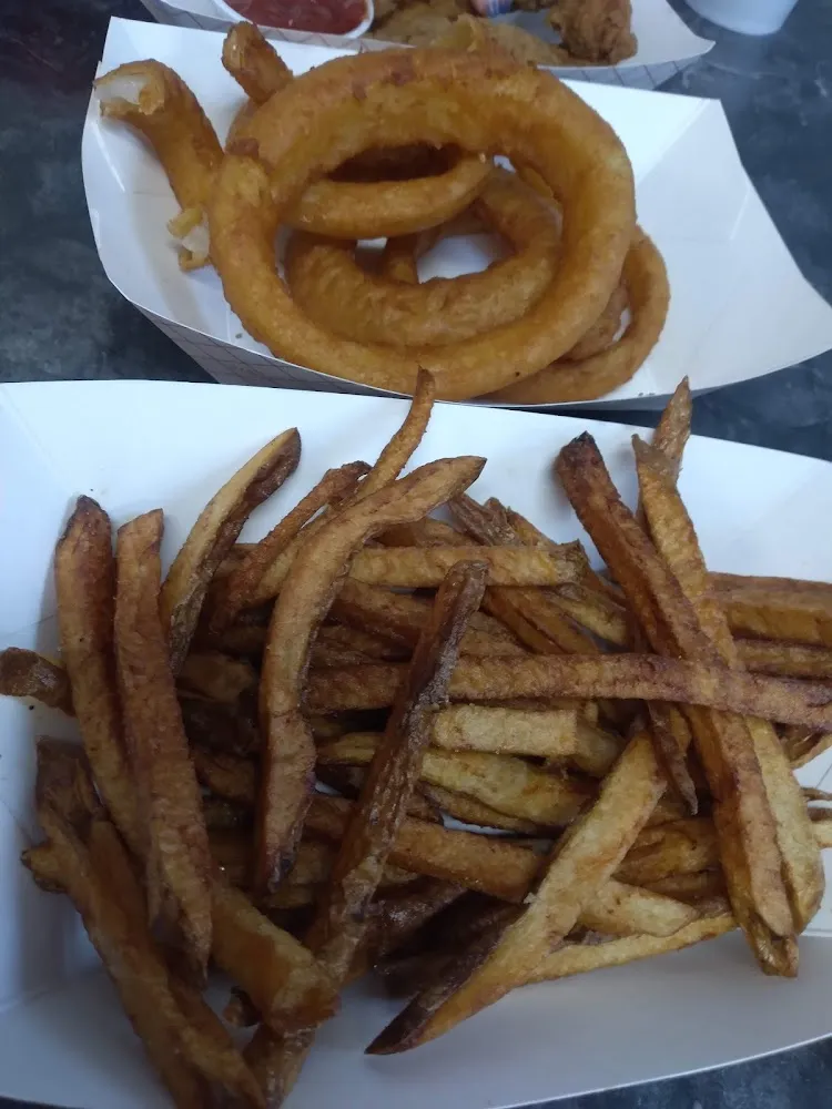 Chicken Tenders Fries and Onion Rings